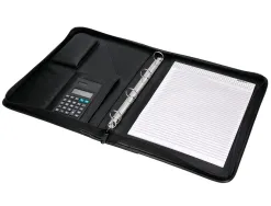 Conférencier a4 calculatrice plastique fermeture éclair pochette téléphone portable 4 anneaux 40mm 35,5x26x1cm noir