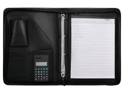 Conférencier a4 calculatrice plastique fermeture éclair pochette téléphone portable 4 anneaux 40mm 35,5x26x1cm noir