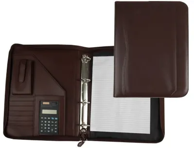 Conférencier a4 calculatrice plastique fermeture éclair pochette téléphone portable 4 anneaux 40mm 35,5x26x1cm marron