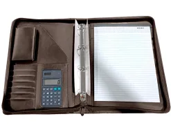 Conférencier a4 calculatrice plastique fermeture éclair pochette téléphone portable 4 anneaux 40mm 35,5x26x1cm marron