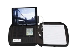 Conférencier alba en tissu a4 fermeture zip et recharge batterie 25x34x1,5cm