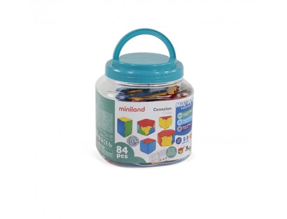 Connexion miniland polyedres en 3 dimensions emboitables coloris et 7 formes assortis le seau de 84 pieces