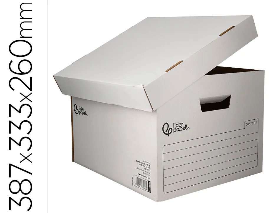 Container a archives liderpapel carton montage automatique pour 3 boites format a4+ / 4 classeurs a-z 387x333x260mm