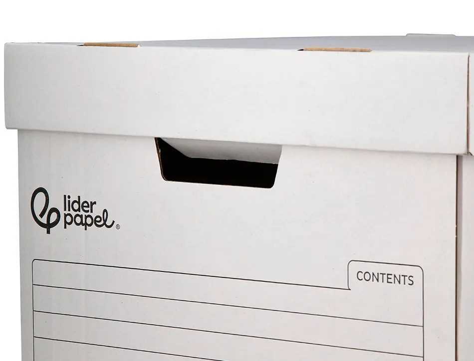 Container a archives liderpapel carton montage automatique pour 3 boites format a4+ / 4 classeurs a-z 387x333x260mm