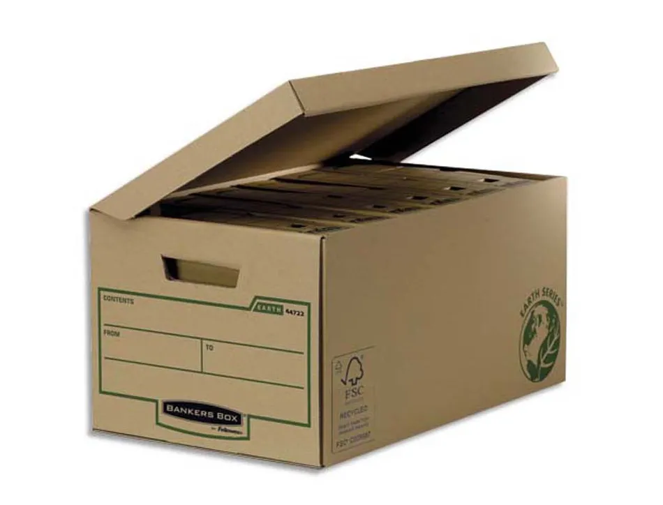 Conteneur bankers box earth series carton recyclé kraft brun montage manuel