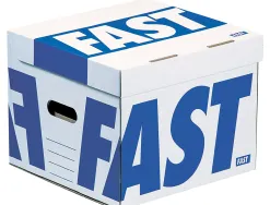 Conteneur fast flash cube 350x350x280mm capacité 4 boîtes dos 80mm poignées ouverture dessus livré plat blanc/bleu