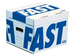 Conteneur fast flash cube 350x350x280mm capacité 4 boîtes dos 80mm poignées ouverture dessus livré plat blanc/bleu