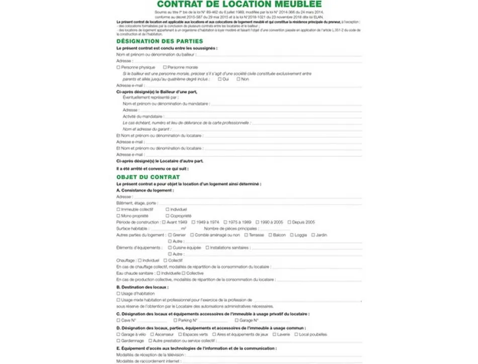 Contrat location meublée exacompta dossier complet