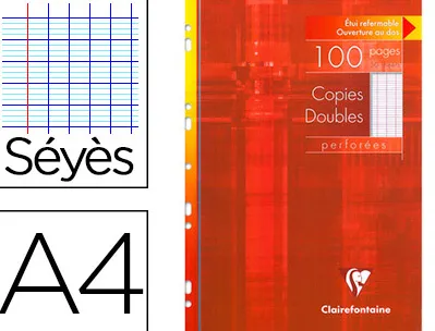 Copie double clairefontaine a4 210x297mm papier vélin velouté 100p 90g séyès perforées étui verni