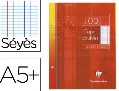 Copie double clairefontaine a5+ 170x220mm papier vélin velouté 100p 90g séyès perforées étui verni