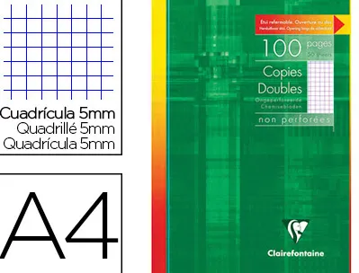 Copie double clairefontaine a4 210x297mm papier vélin velouté 100p 90g 5x5mm non perforées étui verni