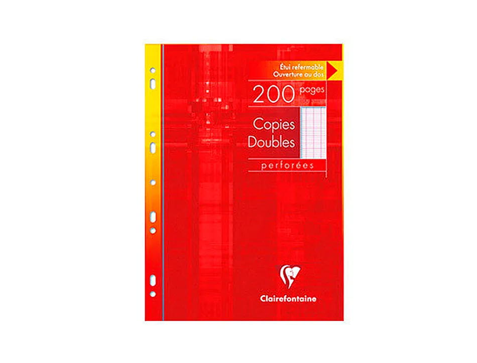 Copie double clairefontaine a4 210x297mm papier vélin velouté 200p 90g 5x5mm perforées étui verni