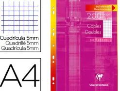 Copie double clairefontaine a4 210x297mm papier vélin velouté 200p 90g 5x5mm perforées étui verni