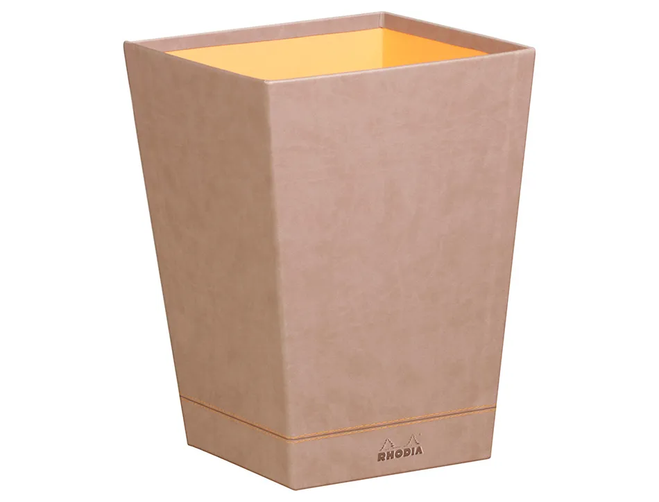Corbeille papiers rhodiarama simil cuir taupe velout 15l 27x27x32 cm