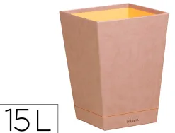 Corbeille papiers rhodiarama simil cuir taupe velout 15l 27x27x32 cm