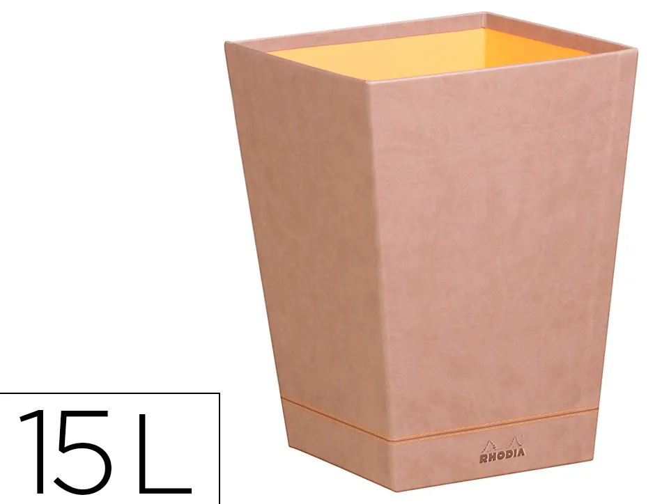 Corbeille papiers rhodiarama simil cuir taupe velout 15l 27x27x32 cm