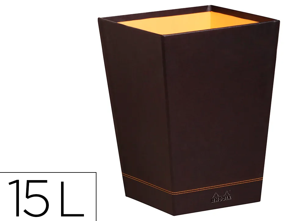Corbeille papiers rhodiarama simil cuir noir velout 15 l 27x27x32 cm