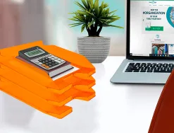 Corbeille à courrier q-connectpolypropylène documents a4+ 240x320mm empilable 350x255x65mm coloris orange transparent