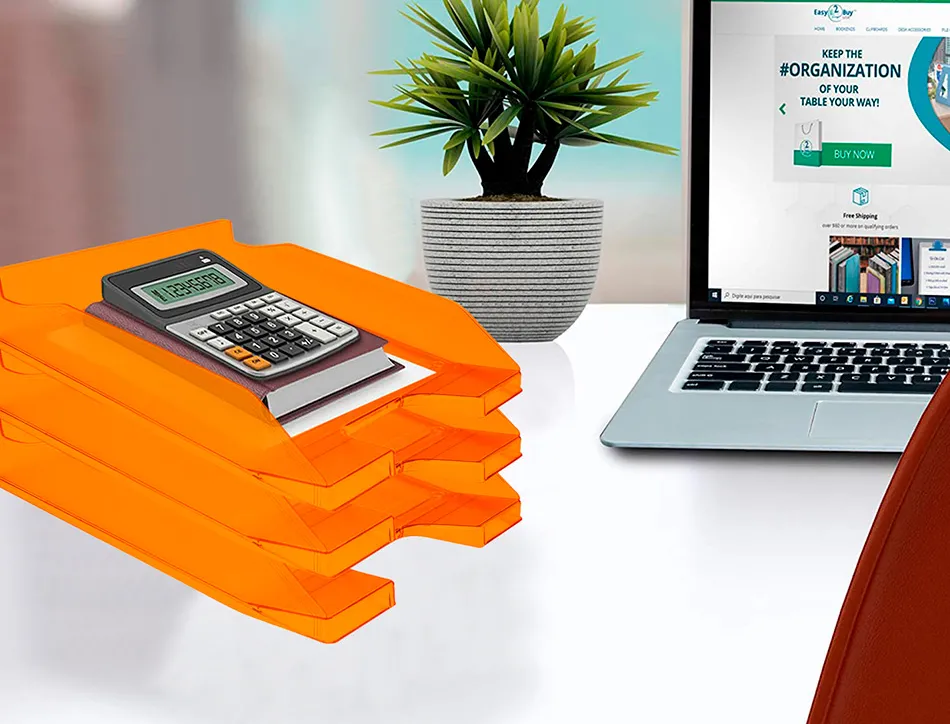 Corbeille à courrier q-connectpolypropylène documents a4+ 240x320mm empilable 350x255x65mm coloris orange transparent