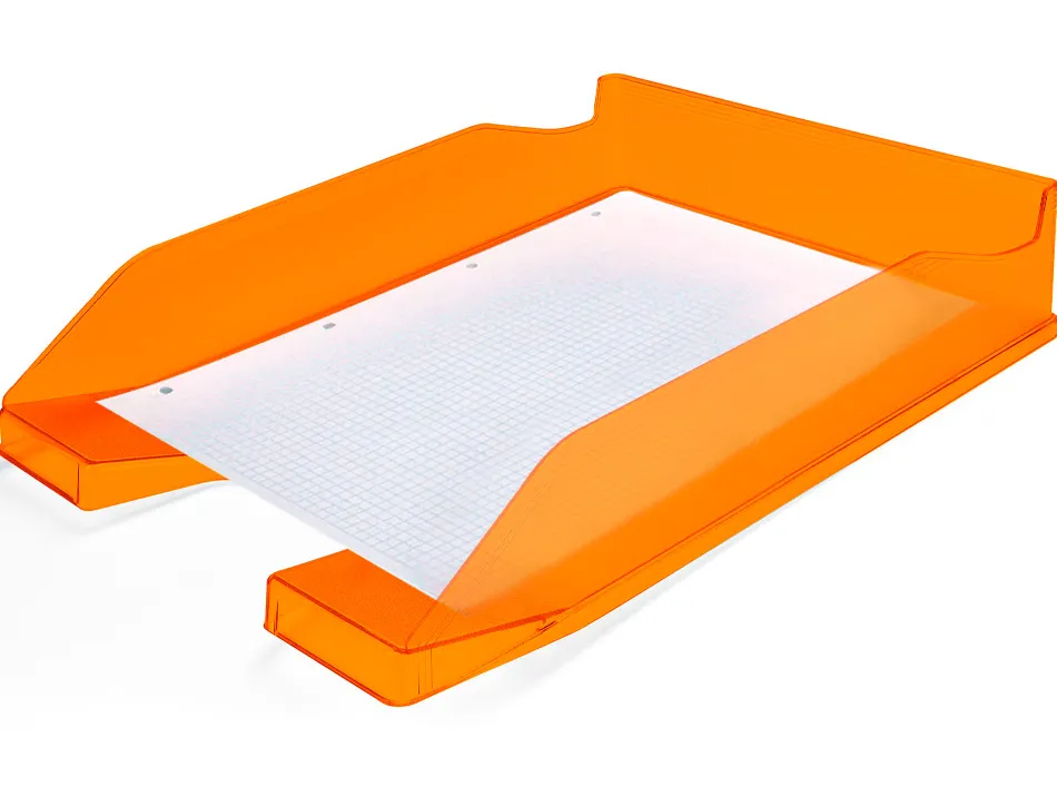 Corbeille à courrier q-connectpolypropylène documents a4+ 240x320mm empilable 350x255x65mm coloris orange transparent