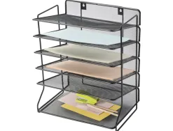 Corbeille à courrier q-connect maille métallique 5 étagères 325x230x390mm coloris noir set 6 unités
