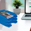 Corbeille à courrier q-connectpolypropylène documents a4+ 240x320mm empilable 350x255x65mm coloris bleu transparent