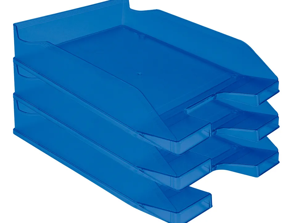 Corbeille à courrier q-connectpolypropylène documents a4+ 240x320mm empilable 350x255x65mm coloris bleu transparent