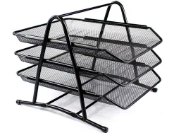 Corbeille à courrier q-connect maille métallique documents a4 350x278x275mm coloris noir set 3 unités