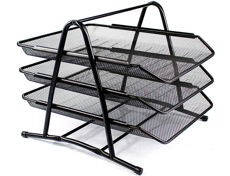 Corbeille à courrier q-connect maille métallique documents a4 350x278x275mm coloris noir set 3 unités