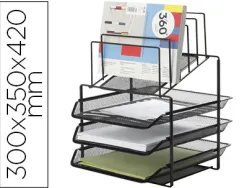 Corbeille à courrier q-connect maille métallique 3 corbeilles 5 trieurs à enveloppes 300x350x420mm noir 3 unités