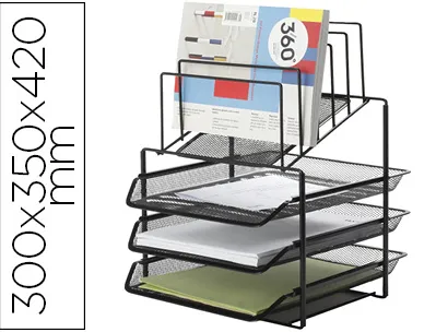 Corbeille à courrier q-connect maille métallique 3 corbeilles 5 trieurs à enveloppes 300x350x420mm noir 3 unités
