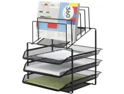 Corbeille à courrier q-connect maille métallique 3 corbeilles 5 trieurs à enveloppes 300x350x420mm noir 3 unités