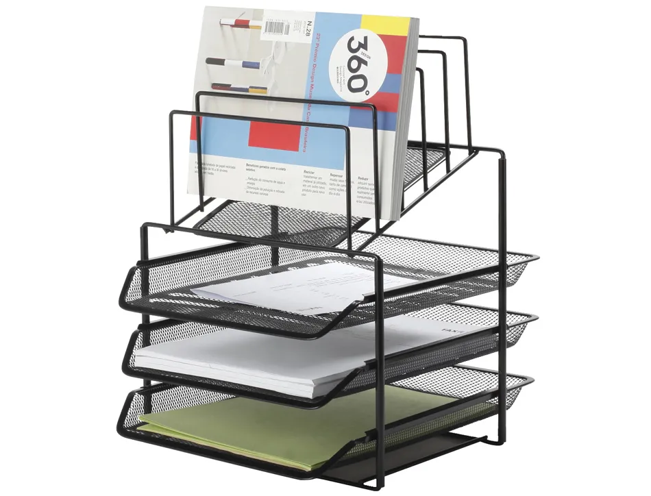 Corbeille à courrier q-connect maille métallique 3 corbeilles 5 trieurs à enveloppes 300x350x420mm noir 3 unités