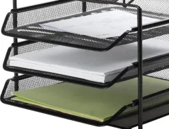 Corbeille à courrier q-connect maille métallique 3 corbeilles 5 trieurs à enveloppes 300x350x420mm noir 3 unités
