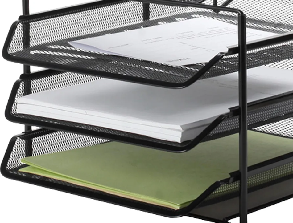 Corbeille à courrier q-connect maille métallique 3 corbeilles 5 trieurs à enveloppes 300x350x420mm noir 3 unités