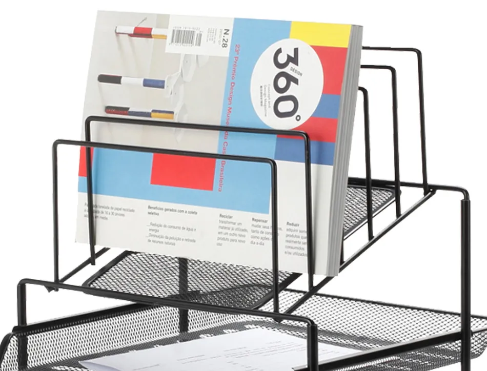 Corbeille à courrier q-connect maille métallique 3 corbeilles 5 trieurs à enveloppes 300x350x420mm noir 3 unités