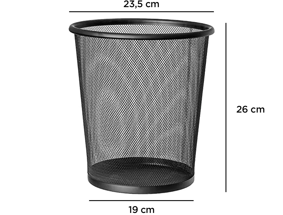 Corbeille à papier q-connect maille métallique forme circulaire 8.3l 235x260x190mm coloris noir