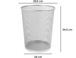 Corbeille à papier q-connect maille métallique forme circulaire 19l 295x345x240mm coloris gris