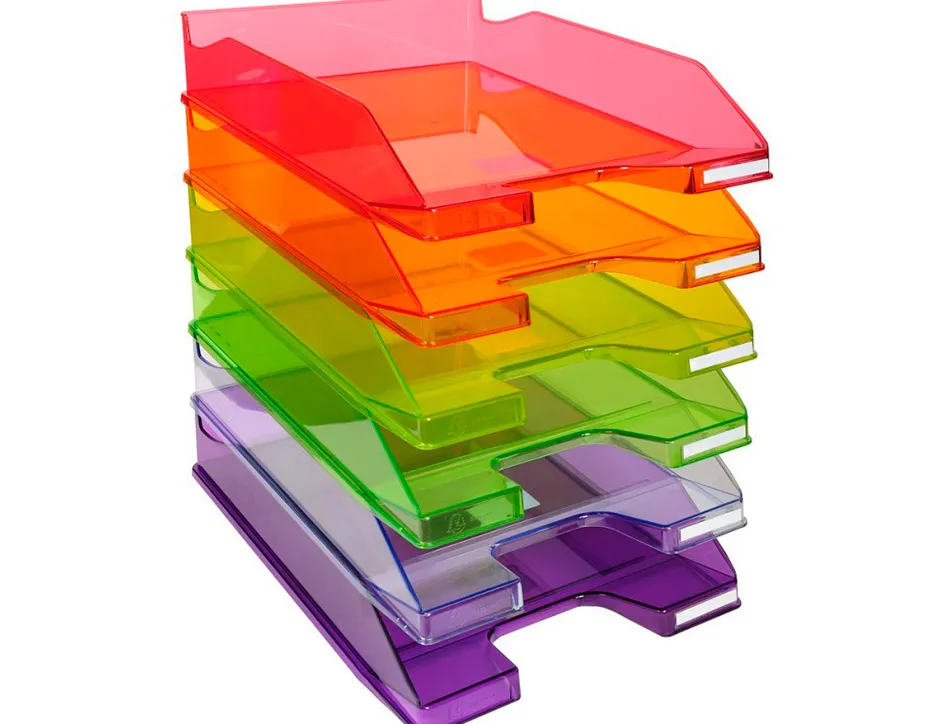 Corbeille a courrier exacompta combo midi polystyrene solide stable superposable a4+ 347x255x65mm cristal glossy