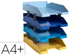 Corbeille a courrier exacompta bee blue plastique recycle a4+ coloris assortis set 4 unites + elements superposition