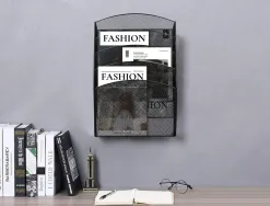 Corbeille murale q-connect 5 cases a4 vertical présentoir métallique 315x93x440mm coloris noir