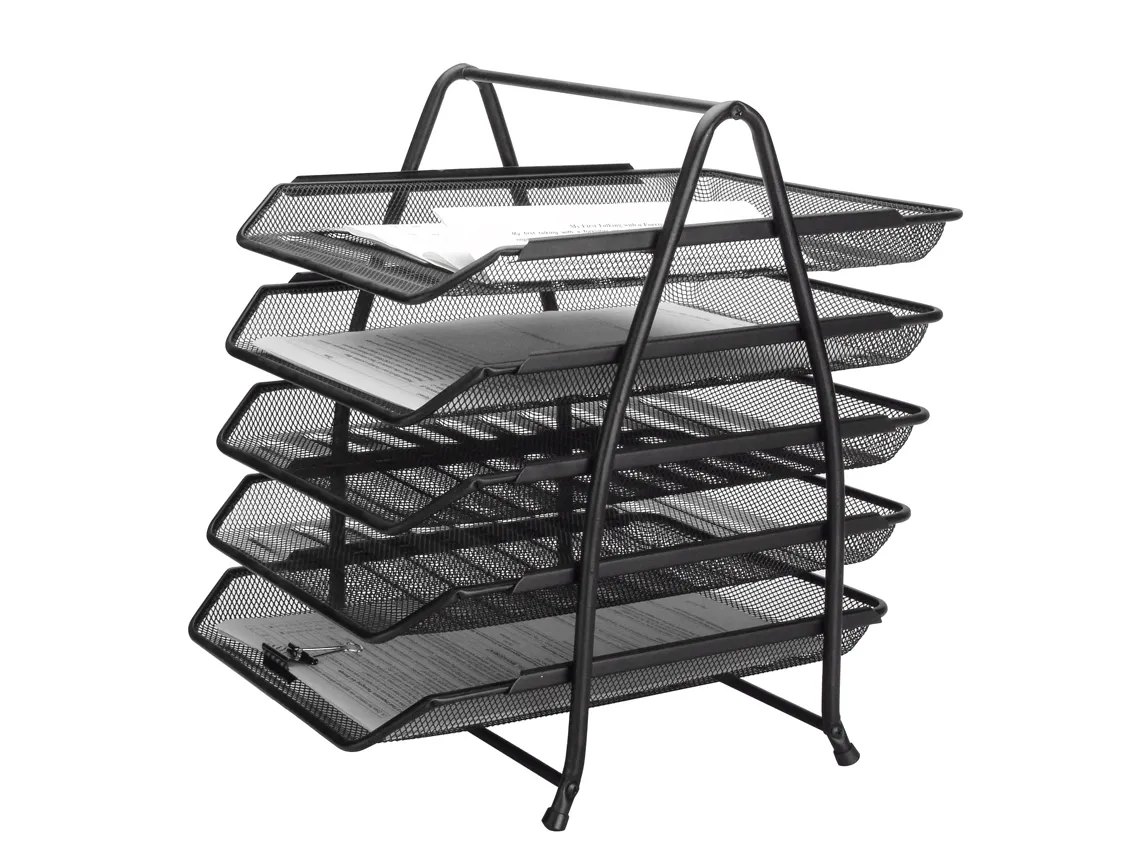 Corbeilles courrier q-connect maille metallique documents a4 350x275x375 mm coloris noir - set 5 un