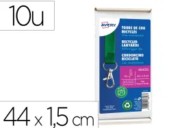 Cordons badges avery recycles mousqueton 44 cm lot de 10 coloris vert