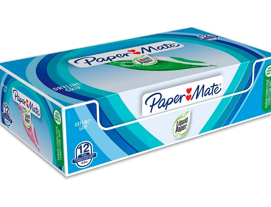Correcteur paper mate dryline grip dévidoir ergonomique ruban 5mmx8.5m application frontale réécriture immédiate