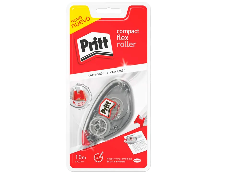 Correcteur pritt compact dévidoir ruban 4.2mmx10m 1 ligne application frontale réécriture immédiate protection embout