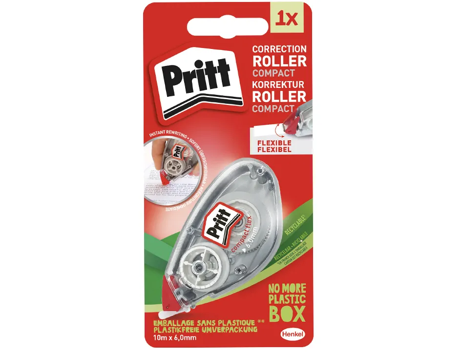 Correcteur pritt compact dévidoir ruban 6mmx10m 1 ligne application frontale réécriture immédiate protection embout