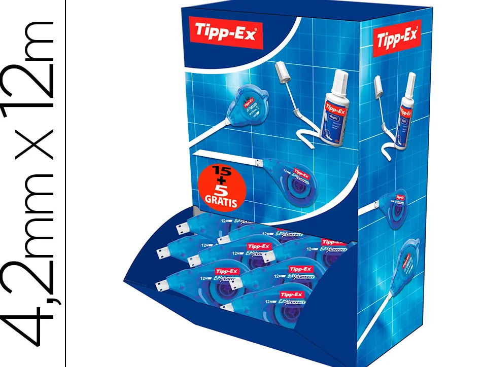 Correcteur tipp-ex easy dévidoir ruban 4,2mmx12m application latérale réécriture immédiate lot 15+5 offerts
