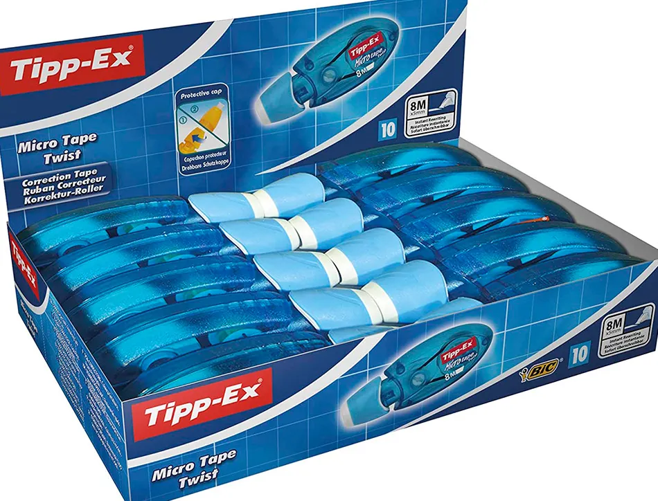 Correcteur tipp-ex micro tape twist dévidoir mini ruban polyester 5mmx8m capuchon forme ergonomique