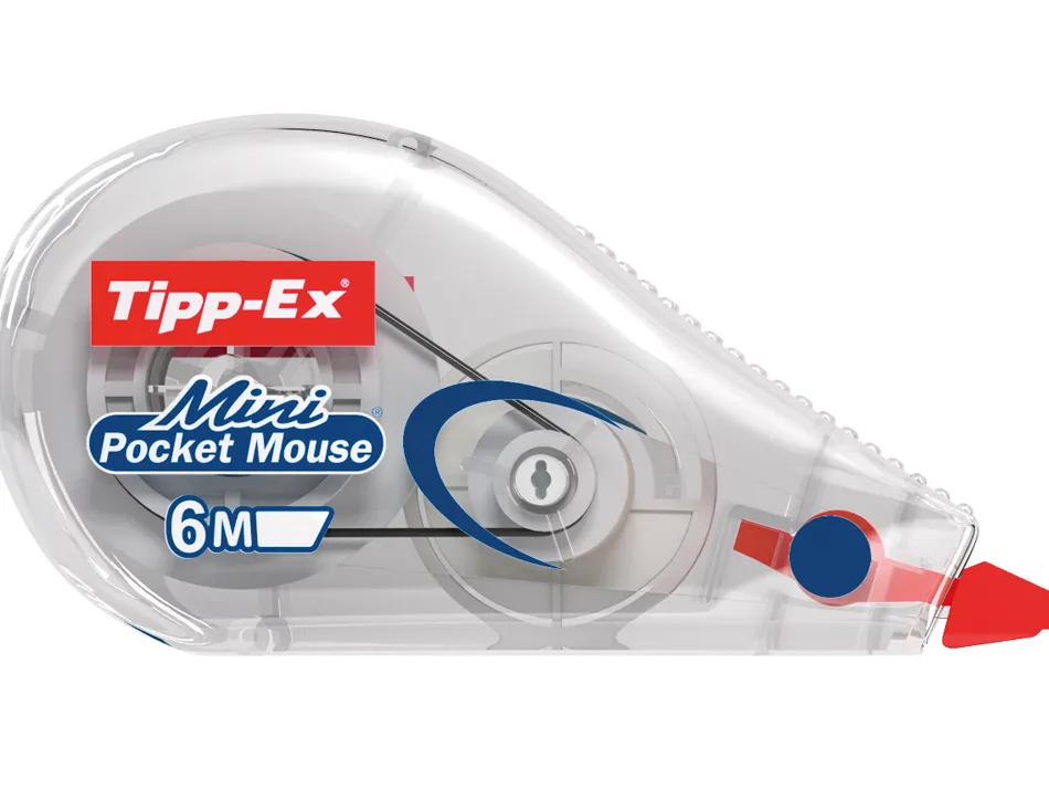 Correcteur tipp-ex mini pocket mouse dévidoir ruban 5mmx6m avec film protecteur niveau ruban visible paquet individuel