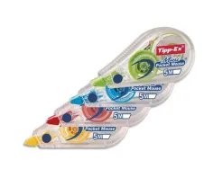 Correcteur tipp-ex mini pocket mouse dévidoir ruban 5mmx6m avec film protecteur niveau ruban visible paquet individuel